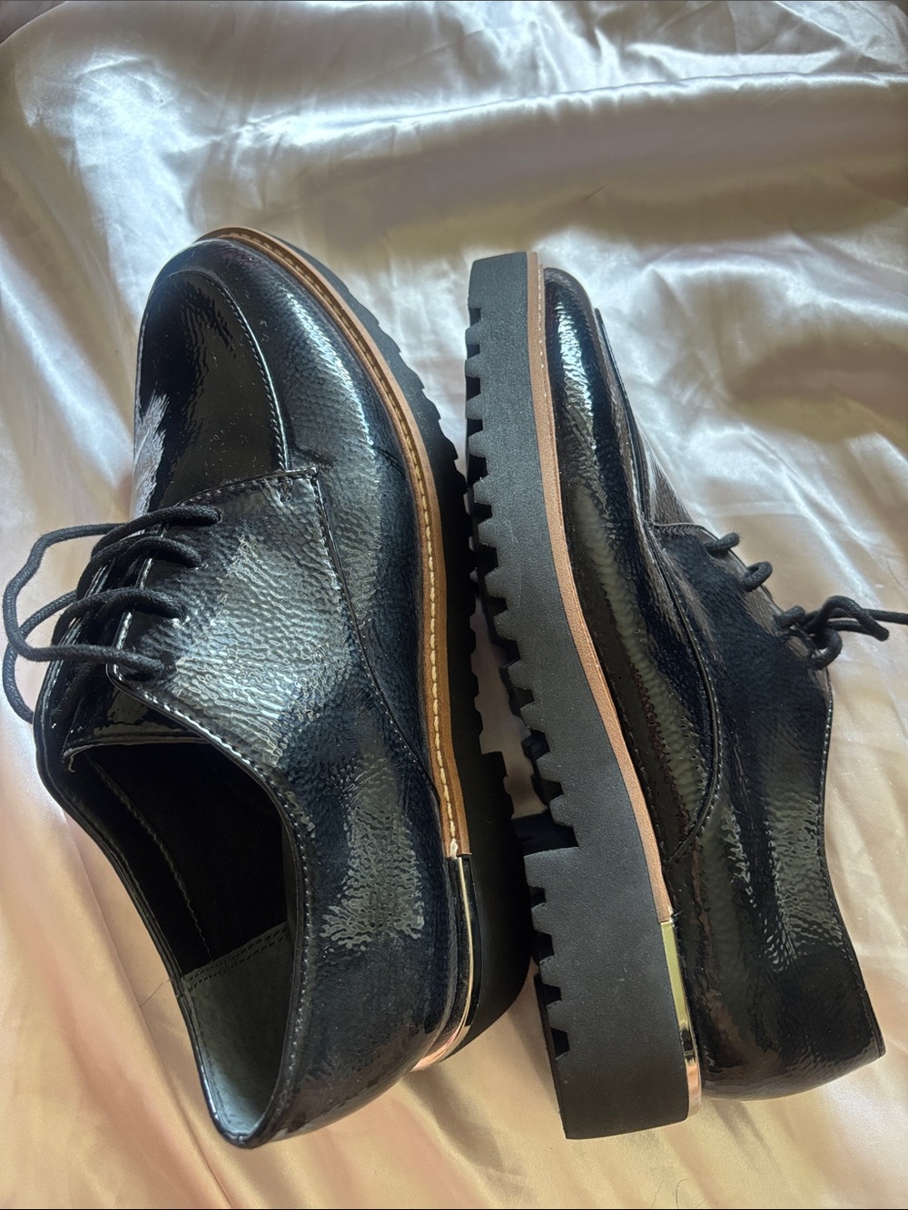 Franco Sarto Black Patent Lug Sole Derby Flats